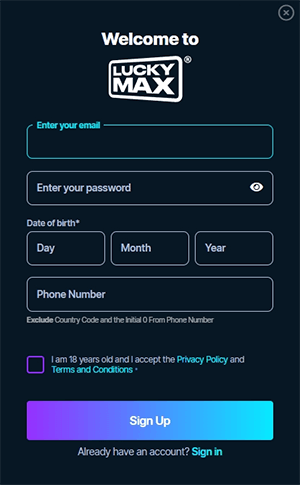 Registratiestappen voor Lucky Max Casino